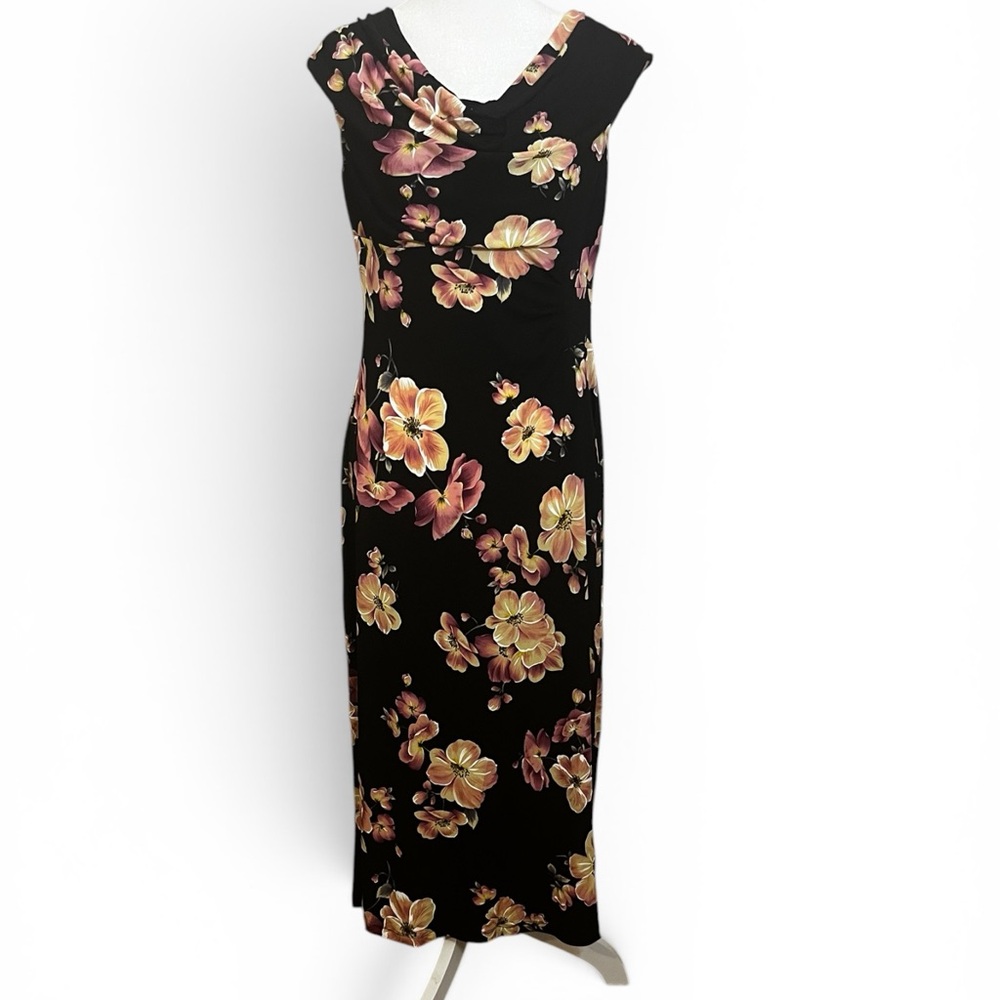 connected apparel Black Floral Maxi Dress with Pink & Cream Blooms